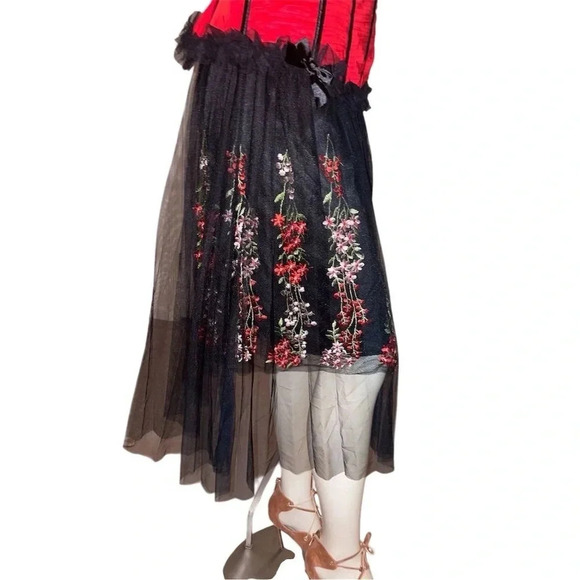 Moon Collection Women's Pleated Midi Skirt Black Floral Embroidered S - Picture 12 of 15